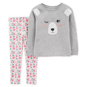 Carter's 2-Piece Bear Fleece Top & Floral Legging Set Girls 12 Month Gray